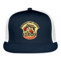 Onondaga Lake Parkway Bridge Undefeated Trucker Hat - navy/white